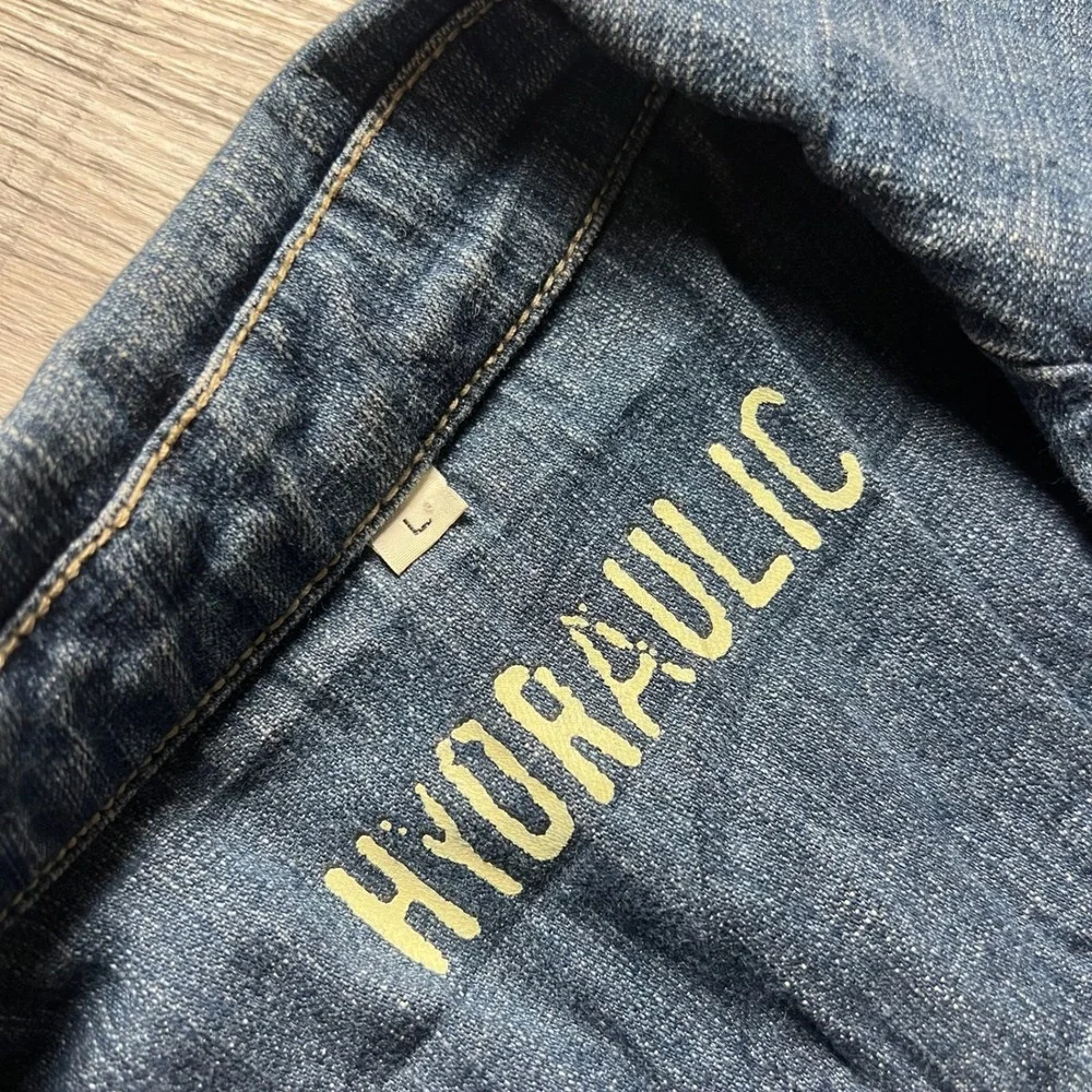 Hydraulic Denim‎ Blazer Women Large Blue Stretch Two Button Jacket Medium Wash